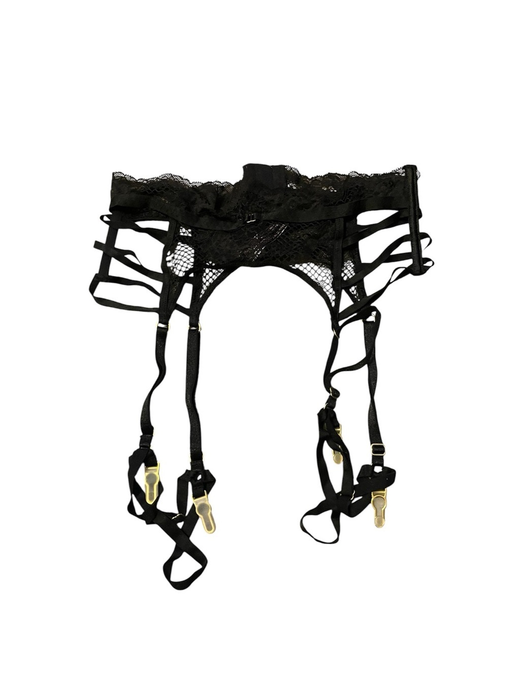 Victoria's Secret Black Lace Strappy Garter Belt Boudoir Lingerie Size XS Gothic